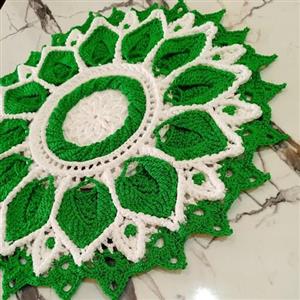 فرشینه رومیزی دستبافت مکرومه سفید چمنی ماندالا اولیتا