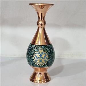 گلدان صراحی سایز 20  مس و فیروزه  از تولیدات ثمین مس اصفهان