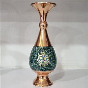 گلدان صراحی سایز 25 مس و فیروزه  استفاده شده از سنگ اصل نیشابور