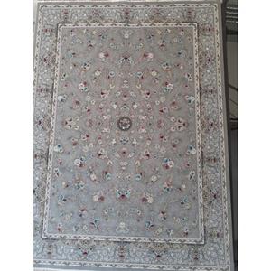 فرش ماشینی 700 شانه اصل تراکم 2550 طرح گل آرا زمینه طوسی 12 متری جنس اکرولیک