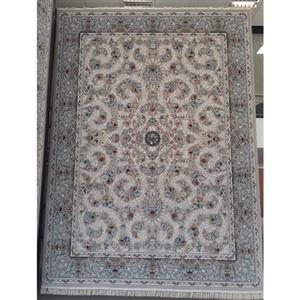 فرش ماشینی 700 شانه اصل تراکم 2550 طرح گل آرا زمینه نقره ای 12 متری جنس اکرولیک