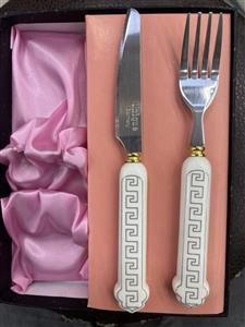 کارد و چنگال دسته سرامیکی مدل جدید و دسته پهن یونیک تیغه استیل