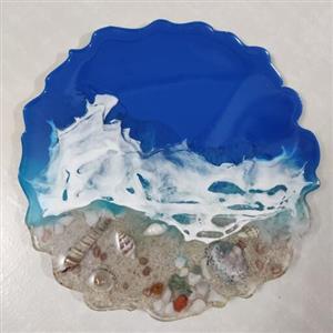 زیرلیوانی تمام رزینی طرح ساحل و دریای سلولی با صدف های طبیعی 15 سانتی