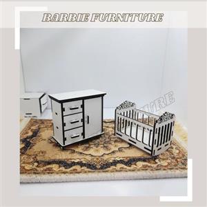 ماکت چوبی و اسباب بازی مجموعه دو عددی کمد تعویض پوشک و گهواره، سایز کوچک