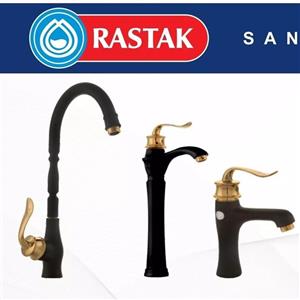 ست کامل 4تیکه شیرآلات رستاک مدل آلفا مشکی طلایی ()