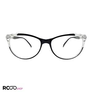 عینک مطالعه نمره  1.50 با فریم مشکی، گربه ای و دسته فنری مدل FB9155