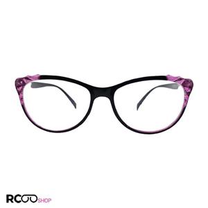 عینک مطالعه نمره  3.00 با فریم مشکی و بنفش، گربه ای و دسته فنری مدل FB9155