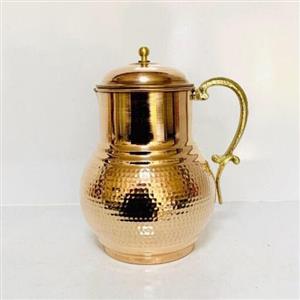 پارچ درب دار مسی و دسته برنجی سیمین مس