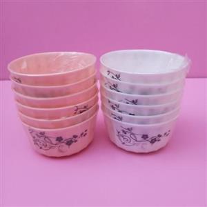 کاسه ماست خوری پلاستیکی 6 عددی در رنگ های صورتی و سفید طرح گل دار مشکی جنس عالی