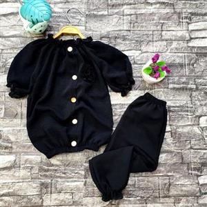 شومیز و شلوارک مشکی تیشرت شلوارک سایز 35و40و45سایز 6ماه تا 4 سال جنس ابرو بادی خنک