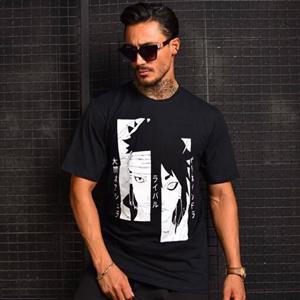 تیشرت لانگ  طرح انیمه رنگ مشکی، سایز L، XL، 2XL، 3XL