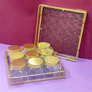 سینی دور طلایی کف شیشه ای مربع سایز(20 در 20)