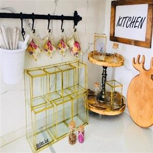 استند پاسماوری هشت تکه رنگ طلایی و شیشه و برنج