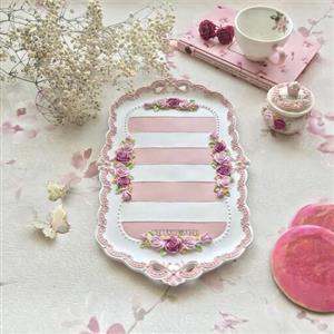 سینی پلی استر  رزین دونفره سفید صورتی دارای رنگ بندی (ارسال پس کرایه)
