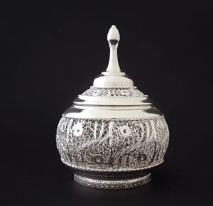قندان بدون پایه ملیله کاری. روکش نقره