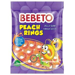 پاستیل ببتو حلقه شکری هلو 80گرم bebeto peachrings 80g 