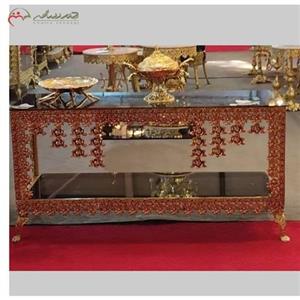 میز تلویزیون از جنس آلیاژ و صفحه شیشه ای مدل طاووس برجسته