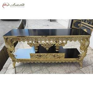 میز تلویزیون از جنس آلیاژ و چوب ام دی اف هایگلس مدل طاووس