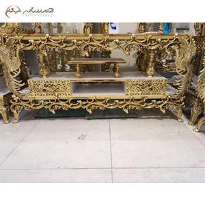 میز تلویزیون مستطیلی آلیاژی و چوب ام دی اف هایگلس مدل طاووس و گل