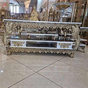 میز تلویزیون جنس آلومینیوم و ام دی اف طرح گل آفتابگردان و طاووس