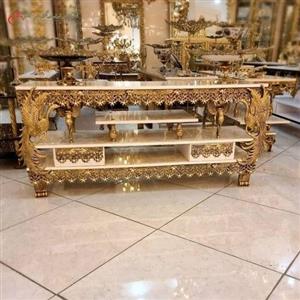 میز تلویزیون مستطیلی آلومینیومی با چوب ام دی اف، طرح طاووس