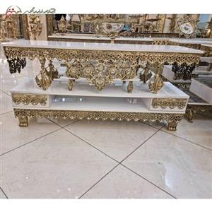 میز تلویزیون آلومینیومی با چوب ام دی اف، طرح گل یاس و ملکه