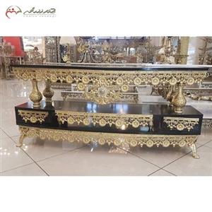 میز تلویزیون از جنس ام دی اف و آلیاژ طرح گلدان و گل نرگس برجسته