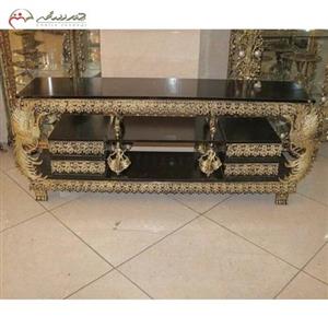 میز تلویزیون از جنس ام دی اف و آلومینیومی طرح طاووس برجسته