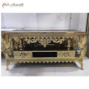 میز تلویزیون آلیاژی و ام دی اف، کشو بغل مدل گل یاس طاووس تاجدار