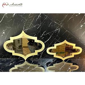 آینه های دیواری دو تایی آلومینیومی طرح مراکشی طلایی رنگ