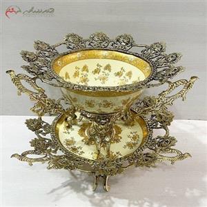 کاسه و بشقاب چینی اصل طرح گل رز و پایه های آلومینیومی طلایی رنگ