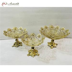 ست میوه خوری سه تکه آلومینیومی پایه دار طرح گل رز ستونی برجسته