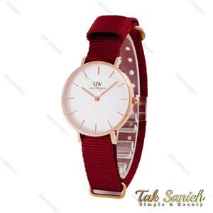 ساعت دنیل ولینگتون رزگلد صفحه سفید زنانه بند برزنت زرشکی DW-4978-L