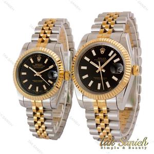 ست ساعت رولکس دورنگ طلایی صفحه مشکی ایندکس خطی Rolex-5021-S