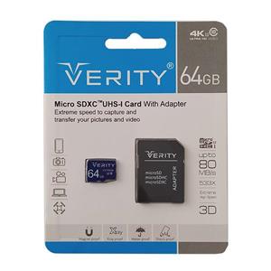 کارت حافظه‌ microSDHC وریتی مدل 533X کلاس 10 استاندارد UHS-I U1 سرعت 80MBps ظرفیت 64 گیگاب...