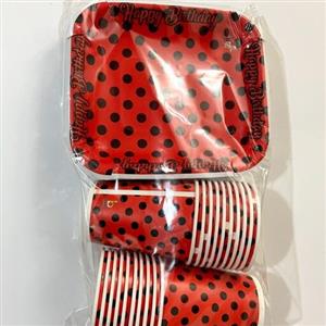 بشقاب و لیوان کاغذی تولدی  طرح خال خالی قرمز40عددی