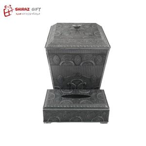 ست سطل و جا دستمال کاغذی سلطنتی مدل پیوتر Pewter Waste Bin