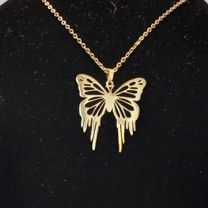 گردنبند پروانه با زنجیر استیل طلایی و نقره ای