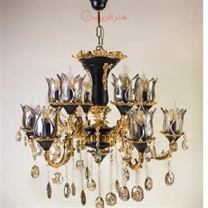 لوستر کاپی شاخه بزرگ 6 شاخه مشکی فورتیک بدنه برنزی