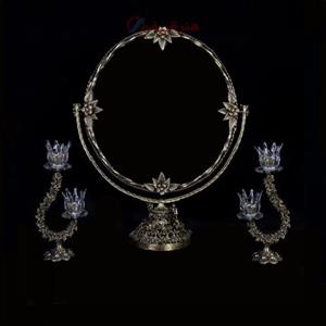 آینه شمعدان ملیله گرد جنس بدنه برنجی و دست ساز