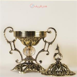 قندان دسته دار وسط کریستال کوچک جنس برنزی