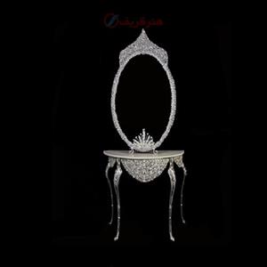 آینه کنسول ملیله زیر گل جنس بدنه برنزی آبکاری نقره، رنگ سیلور