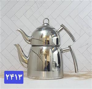 کتری قوری لوله دار نزاز 3 لیتر تمام استیل کد 2413