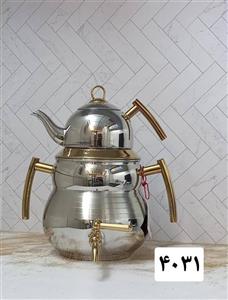 کتری قوری تمام استیل نزاز 6 لیتر دسته طلا  کد 4031