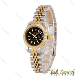 ساعت رولکس زنانه دورنگ طلایی ایندکس خط صفحه مشکی اسمال Rolex-5035-S-L