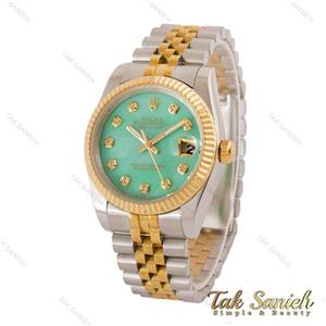 ساعت رولکس مردانه دورنگ طلایی صفحه سبز آبی صدفی Rolex-5036-G