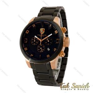 ساعت پورشه دیزاین مردانه سه موتوره مشکی قاب رزگلد Porsche-5103-G