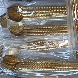 نی شربت طلایی نی قاشق دار نی استیل نگیر ضد زنگ بسته شش تایی بافرچه لوازم خانگی کمالی مشهد 75