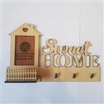 جاکلیدی دیواری چوبی، طرح خانه و تایپوگرافی sweet home، مدل 001