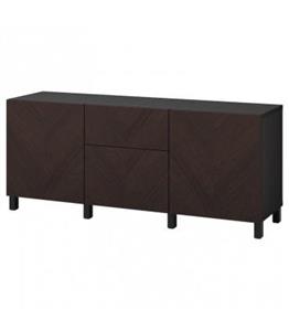 کنسول ایکیا مدل BESTA با درب Hedeviken/Stubbarp عرض 180 سانتیمتر مکانیزم درب آرام بند رنگ قهوه ای تیره/بلوطی